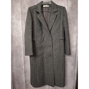 Vtg 80's 90's Alorna Petite Long Tweed Wool Peacoat Womens Sz MP Herringbone USA